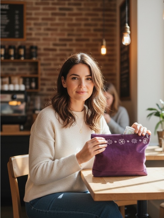thirty-one Handbags - Purple Floral Embroidered Corduroy Cosmetic Pouch made by the thirtyone compant